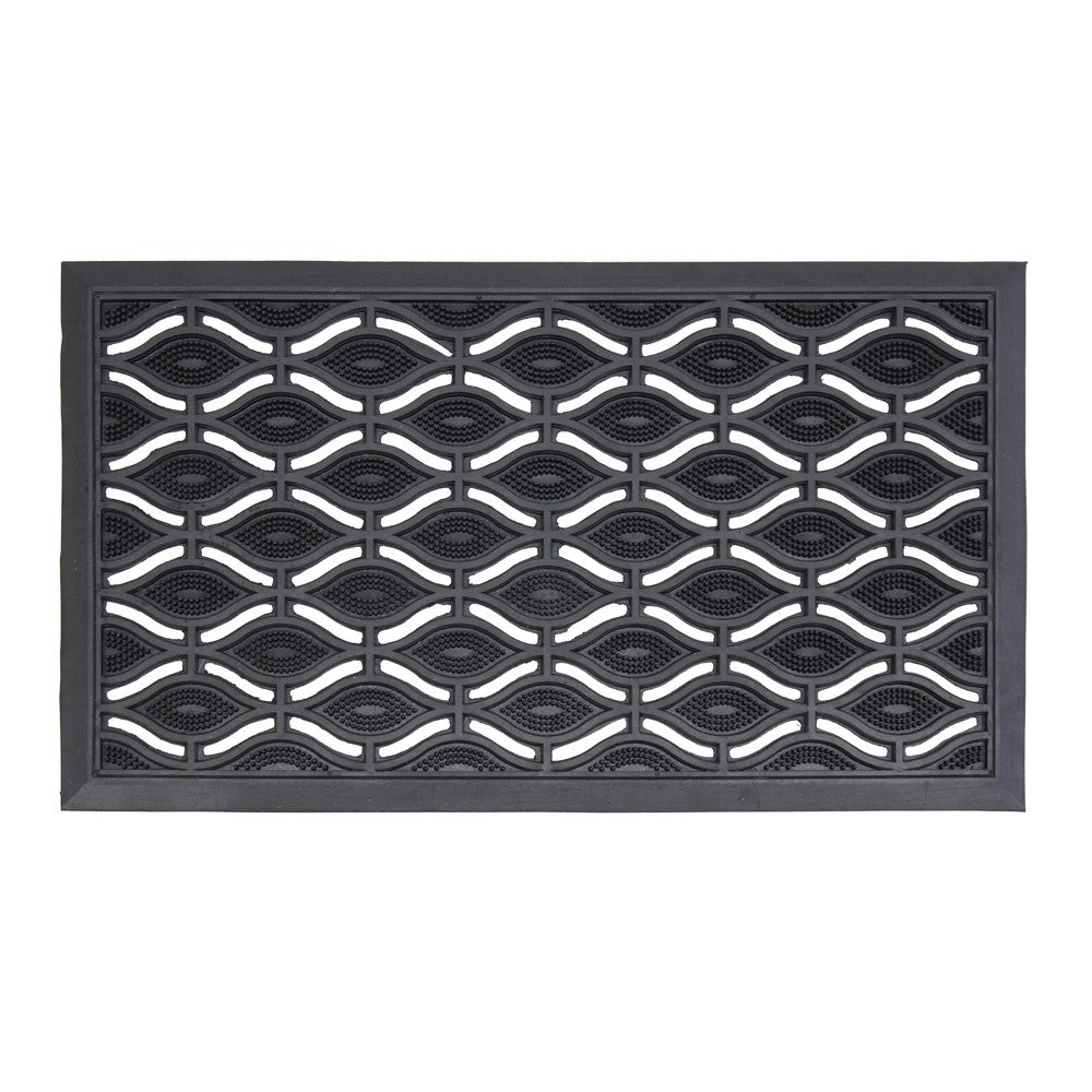 JVL Elipses Black Rubber Door Mat Eye Design 40 x 70cm