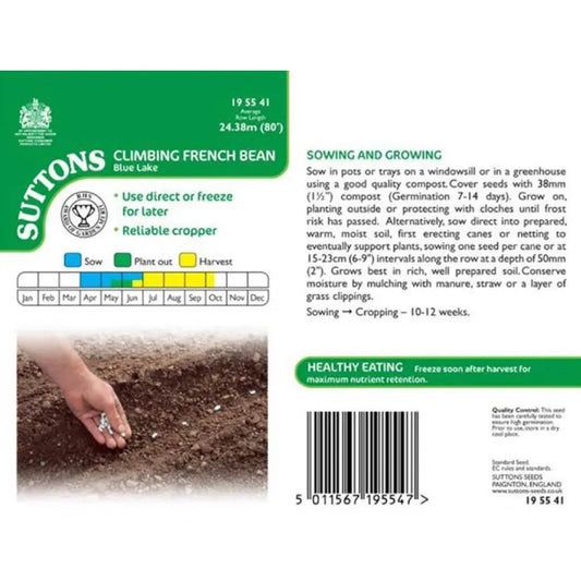 Suttons Climbing French Bean Blue Lake Seeds
