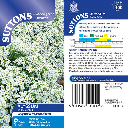 Suttons Alyssum Snow Carpet Seeds