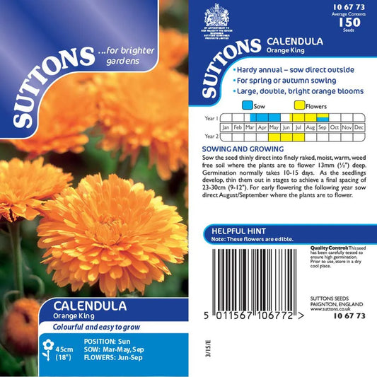 Suttons Calendula Orange King Seeds
