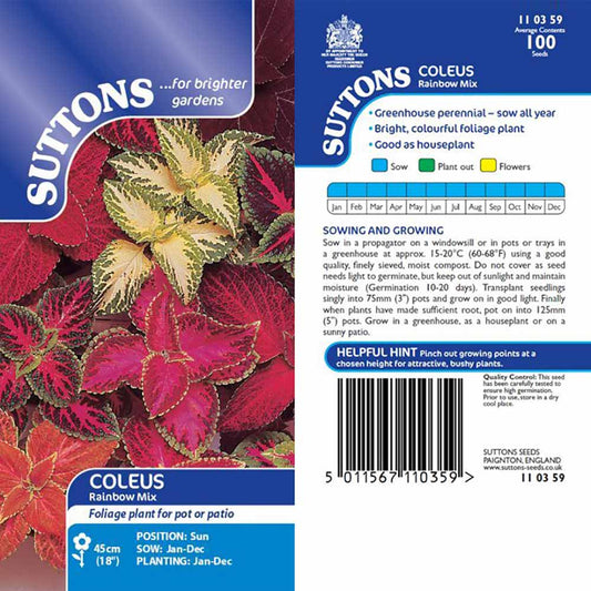Suttons Coleus Rainbow Mix Seeds