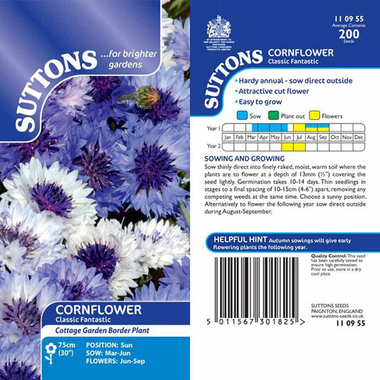 Suttons Cornflower Classic Fantastic Seeds