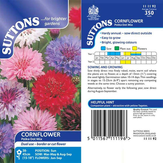 Suttons Cornflower Polka Dot Mix Seeds