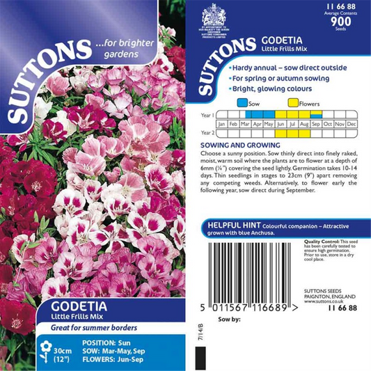 Suttons Godetia Little Frills Mix Seeds