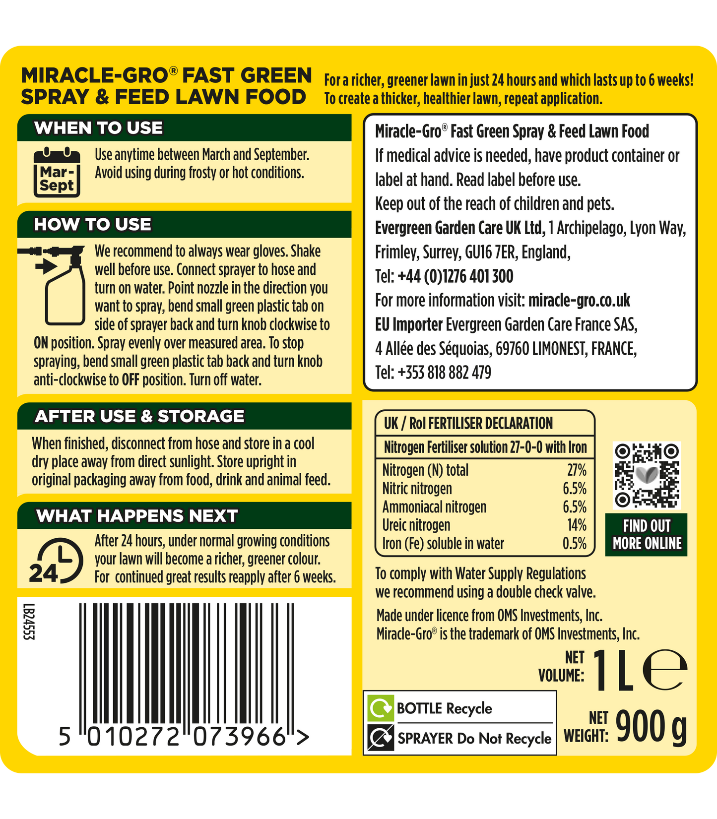 Miracle Gro EverGreen Fast Green Spray & Feed 1L