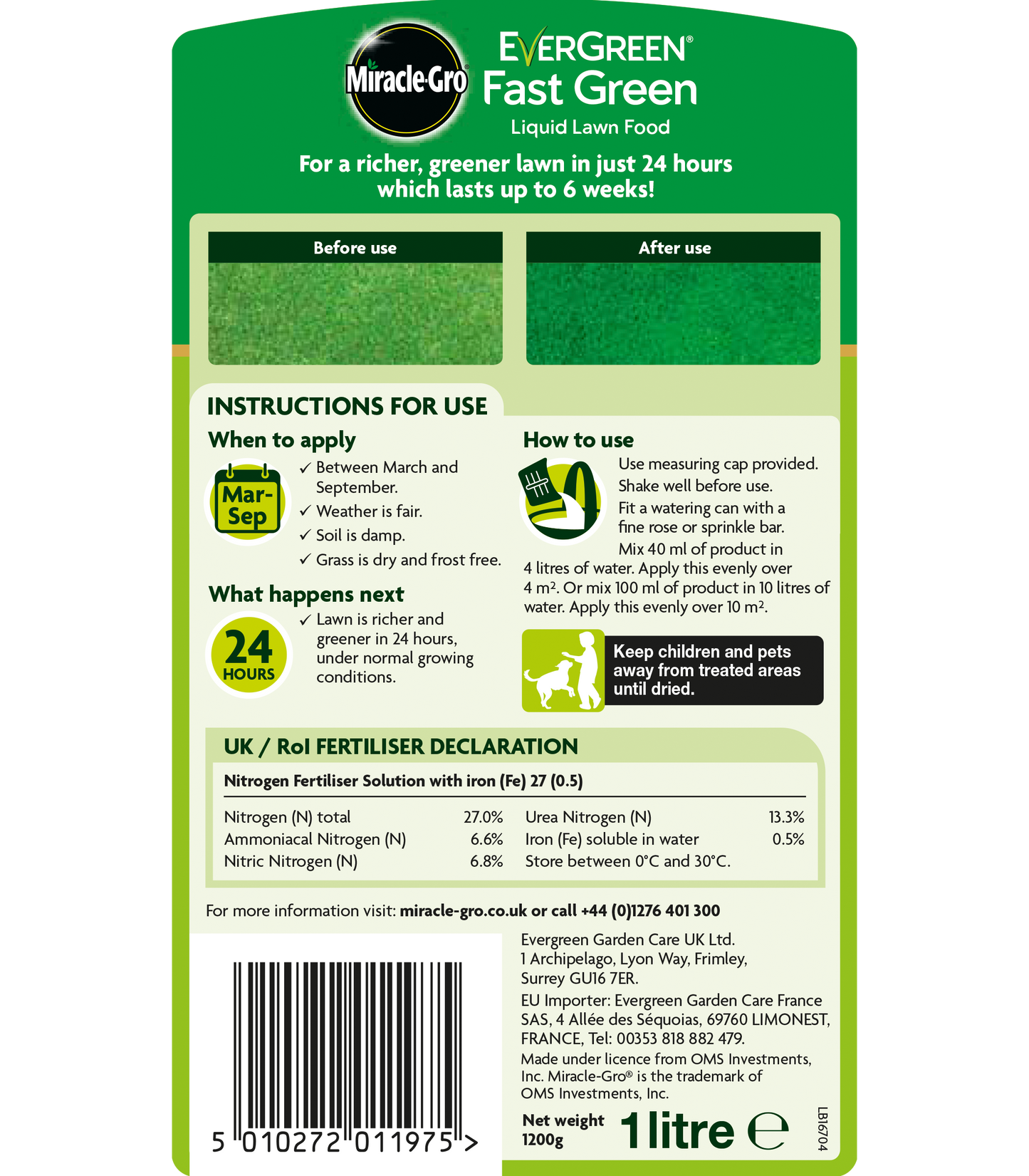 Miracle Gro EverGreen Fast Green Liquid Concentrate 1L