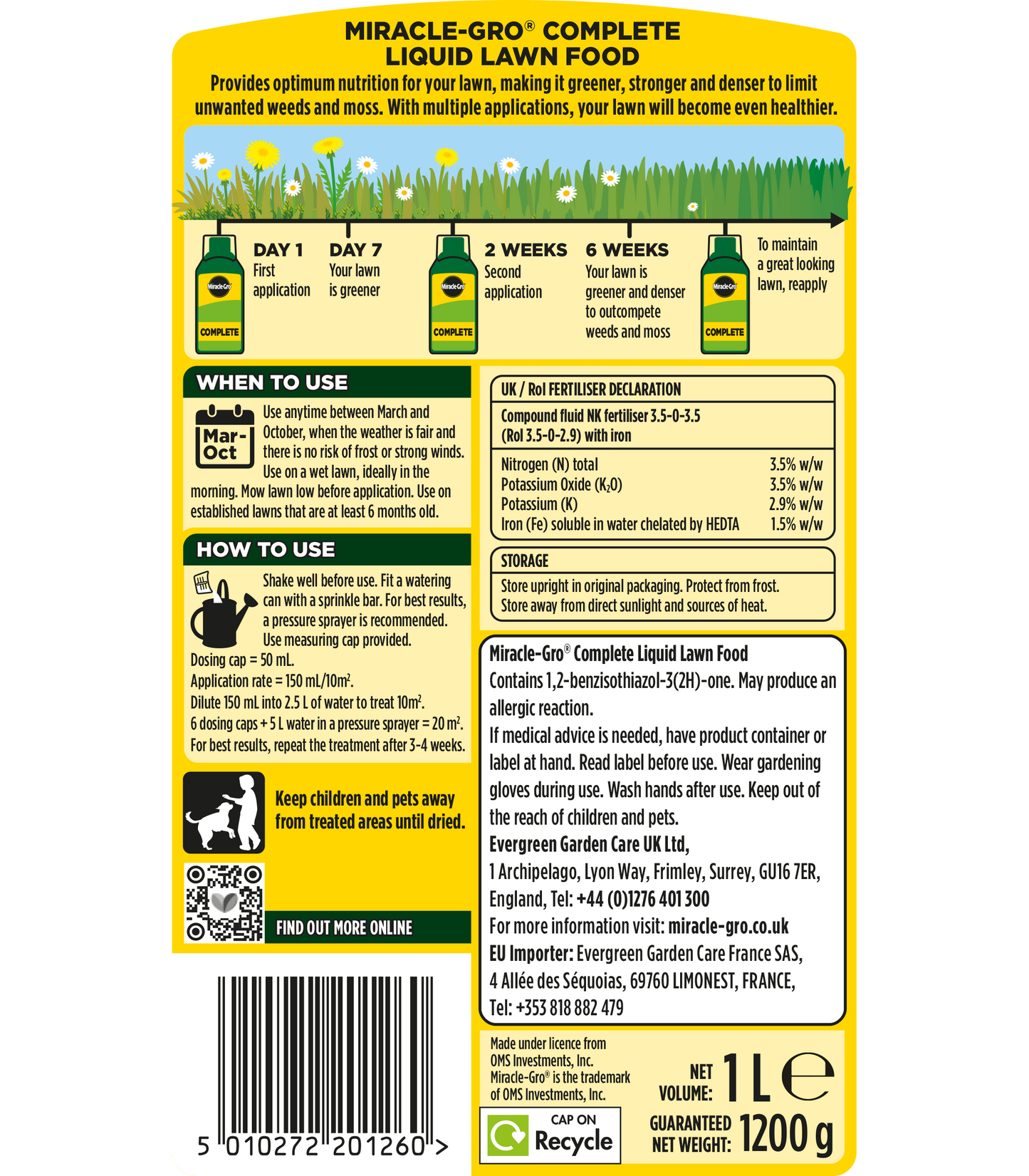 Miracle Gro Concentrated Complete Liquid Lawn Food 1L