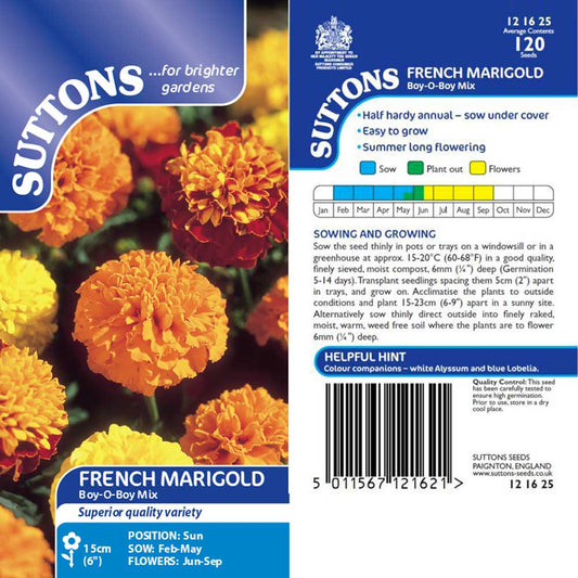Suttons Marigold French Boy o Boy Mix Seeds