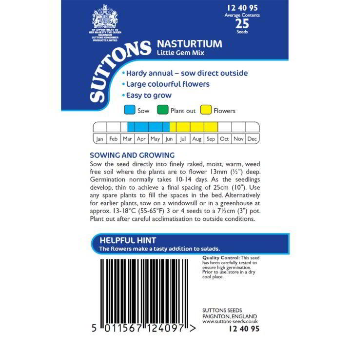 Suttons Nasturtium Little Gem Mix Seeds