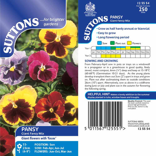 Suttons Pansy Giant Fancy Mix Seeds