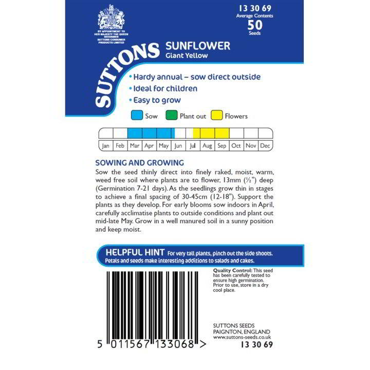 Suttons Sunflower Giant Yellow Seeds