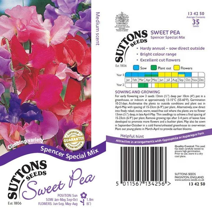 Suttons Sweet Pea Spencer Special Mix Seeds