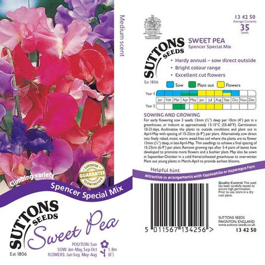 Suttons Sweet Pea Spencer Special Mix Seeds