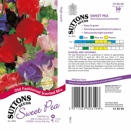 Suttons Sweet Pea Old Fashioned Scented Mix Seeds