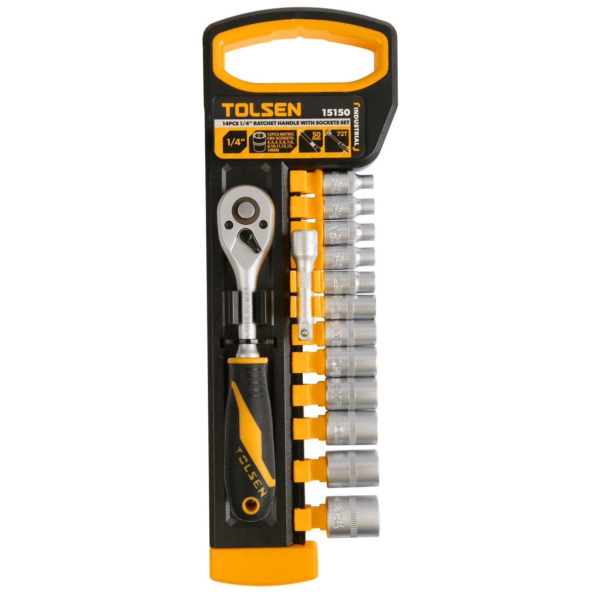 Tolsen 15150 14 Piece 1/4" Ratchet Handle with Socket Set