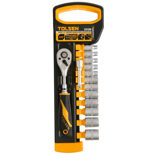 Tolsen 15150 14 Piece 1/4" Ratchet Handle with Socket Set