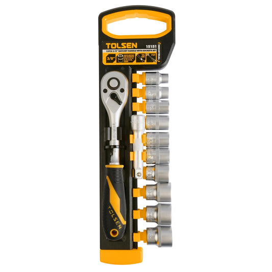Tolsen 15151 12 Piece 3/8" Ratchet Handle with Socket Set