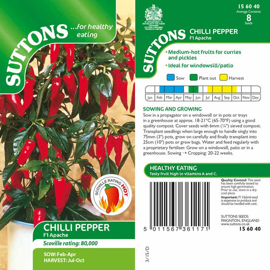 Suttons Chilli Pepper Apache F1 Seeds