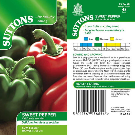 Suttons Sweet Pepper California Wonder Seeds