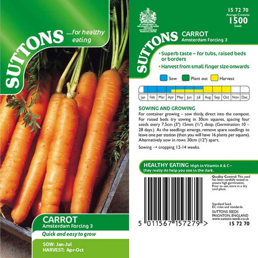 Suttons Carrot Amsterdam Forcing 3 Seeds