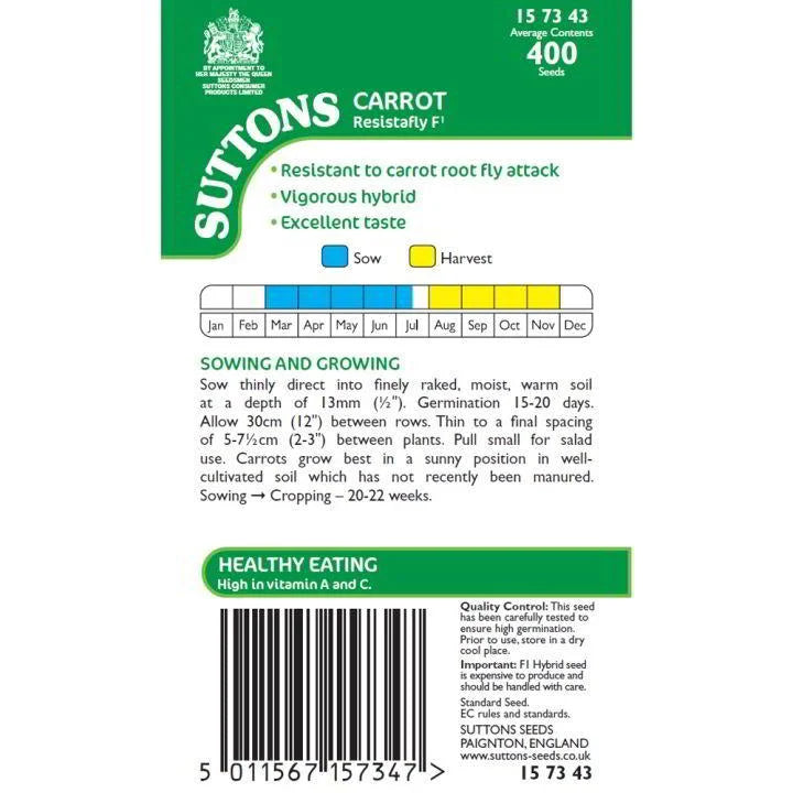 Suttons Carrot Resistafly F1 Seeds