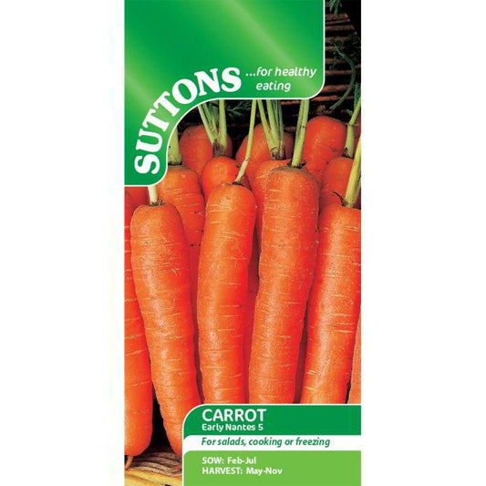 Suttons Carrot Early Nantes 5 Seeds
