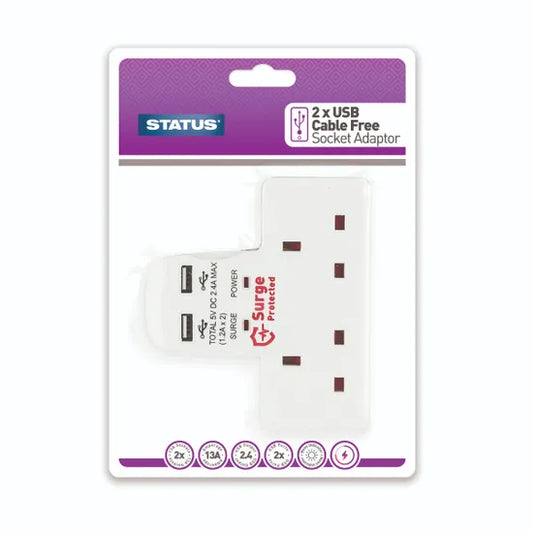 Status 2 Way Socket Adaptor with 2 USB Ports