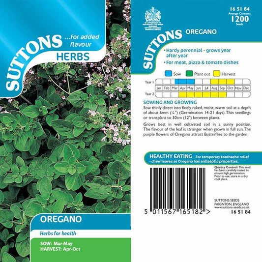 Suttons Herbs Oregano Seeds