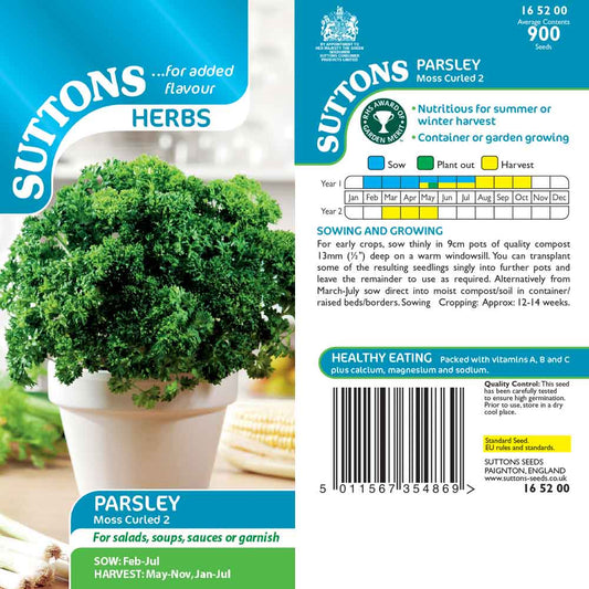 Suttons Herbs Parsley Moss Curled 2 Seeds