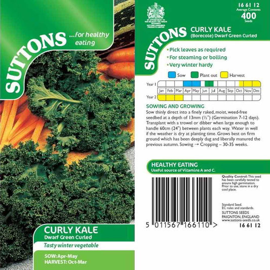 Suttons Curly Kale Dwarf Green Curled Seeds