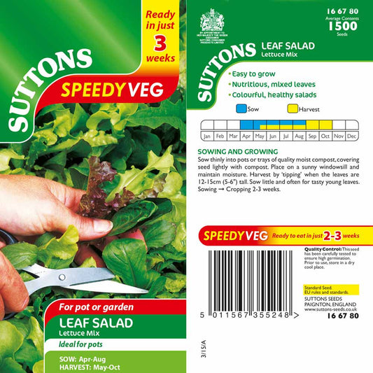 Suttons Speedy Veg Leaf Salad Lettuce Mix Seeds