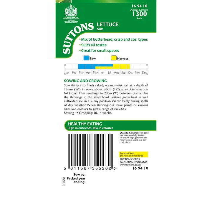 Suttons Lettuce Mix - Iceberg/Cos/Butterhead Seeds