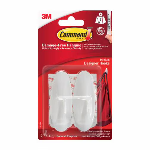 Command Medium White Designer Hooks 2 Pack