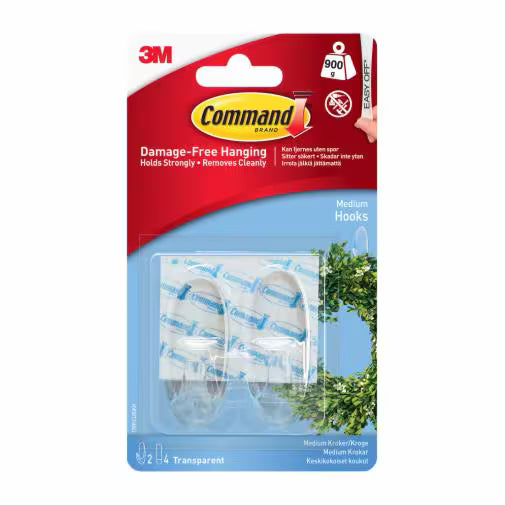 Command Medium Clear Hooks 2 Pack