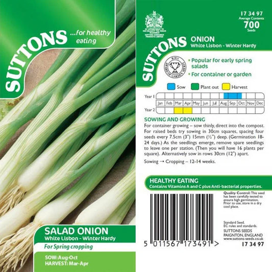 Suttons Salad Onion White Lisbon Winter Hardy Seeds