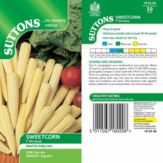 Suttons Sweetcorn Minipop F1 Seeds