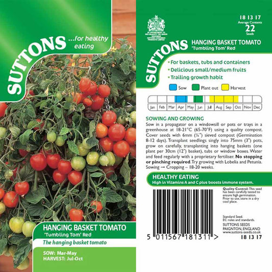 Suttons Hanging Basket Tomato Tumbling Tom Red Seeds