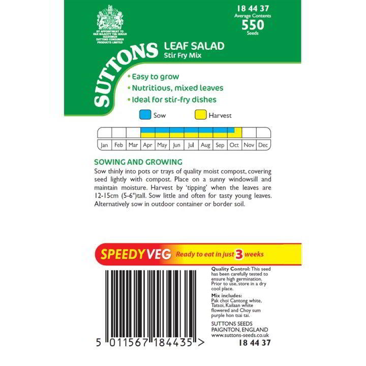 Suttons Speedy Veg Leaf Salad Stir Fry Mix Seeds
