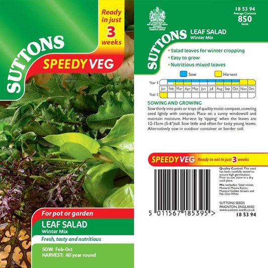 Suttons Speedy Veg Leaf Salad Winter Mix Seeds