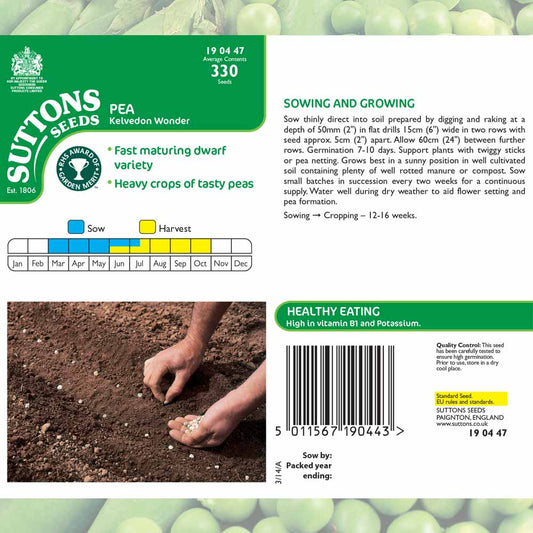 Suttons Pea Kelvedon Wonder Seeds