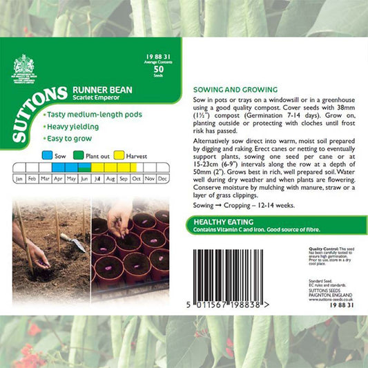 Suttons Runner Bean Scarlet Emperor Seeds