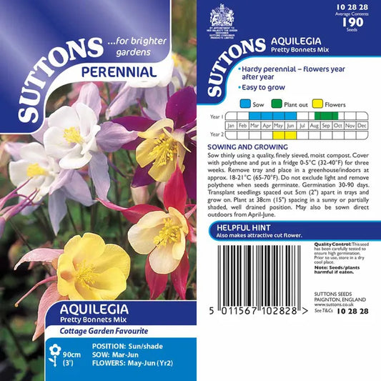 Suttons Aquilegia Pretty Bonnet Mix Seeds
