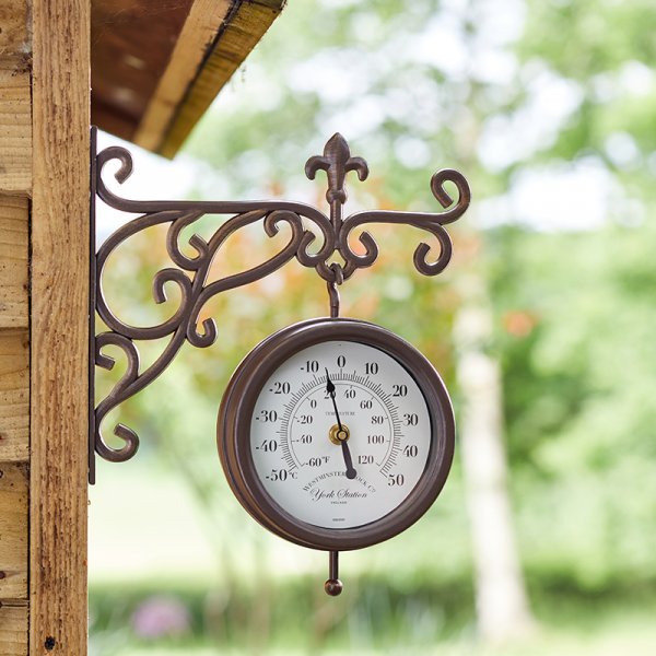 Smart Garden Outside In 6" York Station Wall Clock & Thermometer