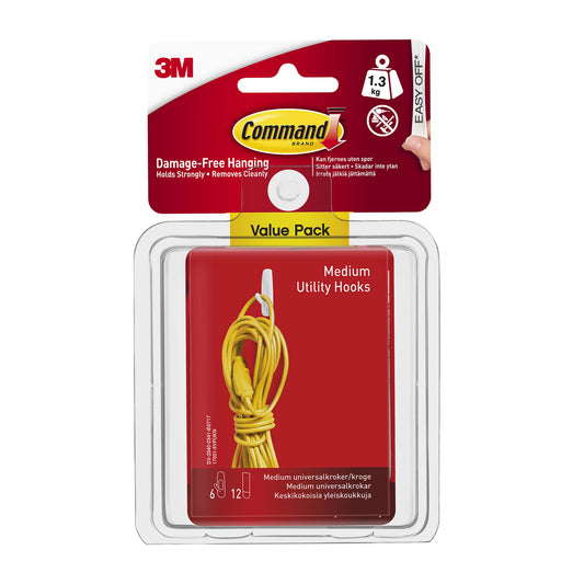 3M Command Medium Utility Hooks 6 Pack