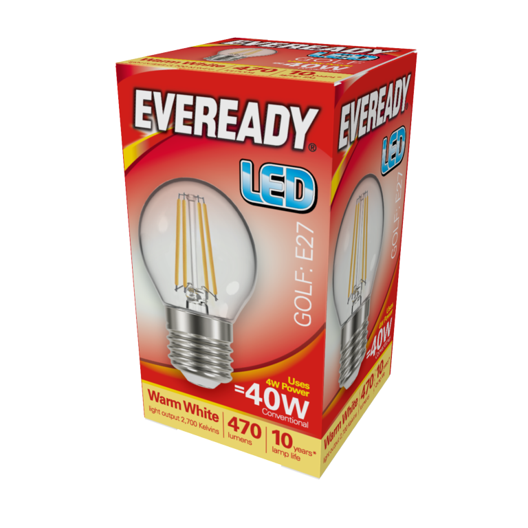 Eveready LED ES Clear 40W Golfball Warm White Bulb