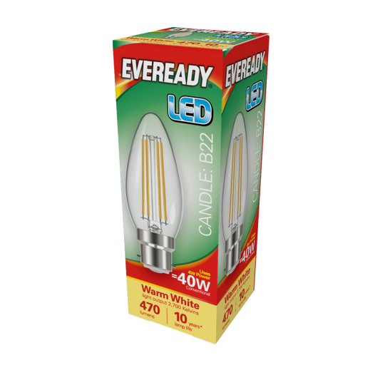 Eveready LED BC Clear 40W Candle Warm White Bulb