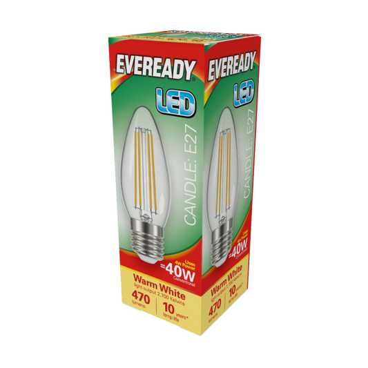 Eveready LED ES Clear 40W Candle Warm White Bulb