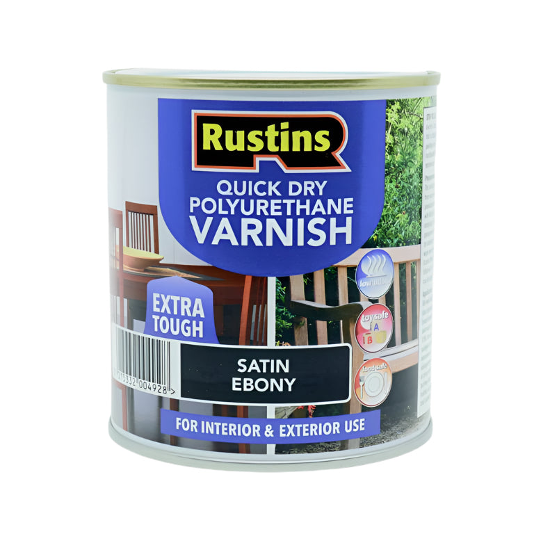 Rustins Quick Dry Polyurethane Varnish Satin Ebony 500ml