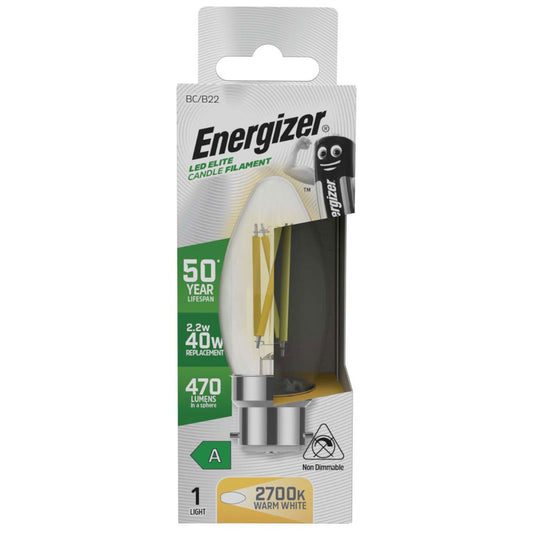 Energizer A Rated LED Clear Filament BC 40W Warm White Bulb