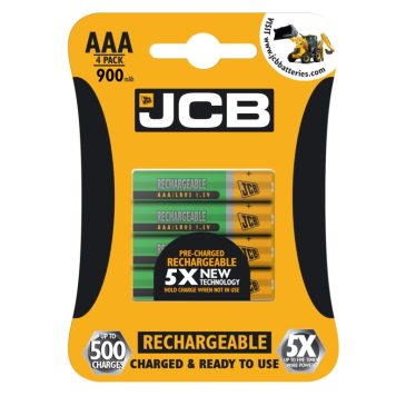 JCB Rechargeable AAA Batteries 900mAh 4 Pack